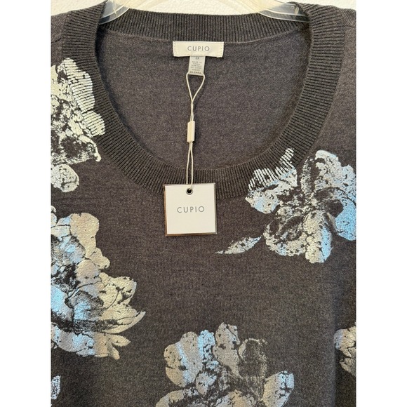 NWT Women's Size 2X Cupio Grey Silver Foil Floral Print Round Neck Sweater - Picture 6 of 9